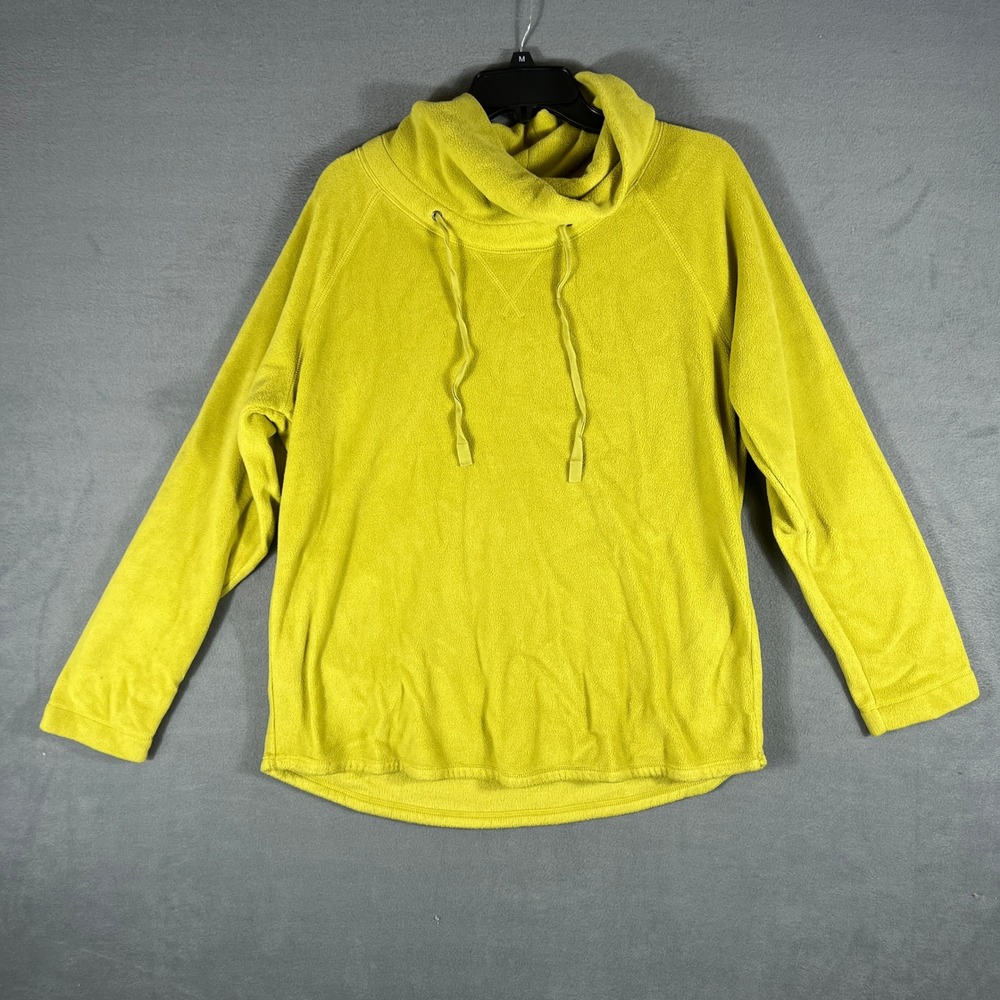 GH Bass & Co Womens Fleece Pullover XL Yellow Cowl Neck Long Sleeve Drawstring